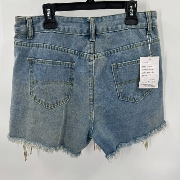 PTKPCC Womens Distressed Denim Shorts With Rhinestone Fringe XL - Picture 4 of 5